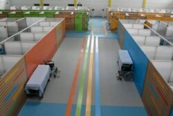 Facilities are seen in the field hospital set up in a gym in the El Menzah district of Tunis, Thursday, May 14, 2020.