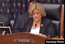 FILE - Republican Representative Ileana Ros-Lehtinen of Florida speaks at a Capitol Hill hearing, April 11, 2013. She said Tuesday that “America, under the Obama administration, has forsaken those who suffer under Castro’s oppression."