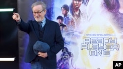 Steven Spielberg arrives at the world premiere of "Ready Player One" at the Dolby Theatre, March 26, 2018, in Los Angeles. 