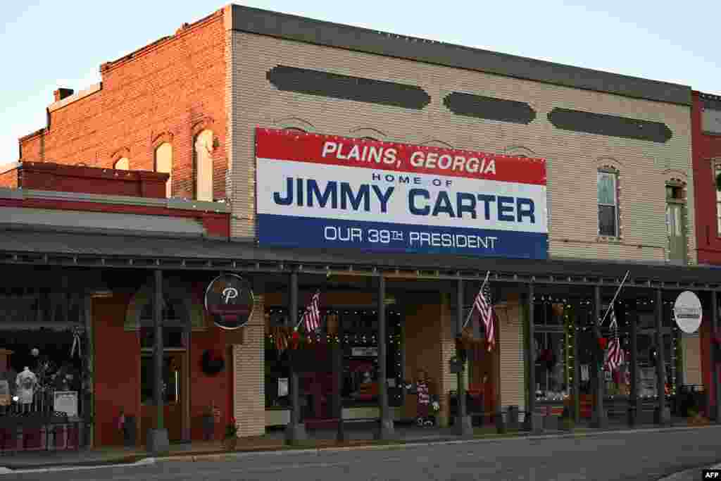 A sign in honor of former U.S. President Jimmy Carter hangs in Plains, Georgia, Dec. 30, 2024.