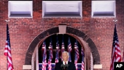 Vice President Mike Pence speaks on the third day of the Republican National Convention at Fort McHenry National Monument and Historic Shrine in Baltimore, Aug. 26, 2020. 