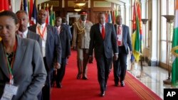 FILE - Leaders gather at the African Union summit in Addis Ababa, Jan. 29, 2015. 