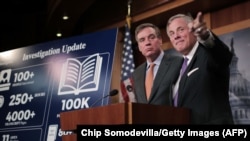 U.S. -- Senate Intelligence Committee Chairman Richard Burr (R-NC) (R) and committee Vice Chair Mark Warner (D-VA) hold a news conference on the status of the committee's inquiry into Russian interference in the 2016 presidential election at the U.S. Capitol.