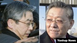 14일 몽골의 울란바토르에 각각 도착한 일본 외무성의 스기야마 신스케(왼쪽) 아시아대양주 국장과 북한의 송일호 북일 교섭 담당대사.