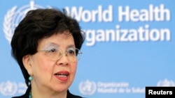 FILE - World Health Organization (WHO) Director-General Margaret Chan addresses the media on support to Ebola affected countries, at the WHO headquarters in Geneva, September 12, 2014. REUTERS/Pierre Albouy (SWITZERLAND - Tags: HEALTH POLITICS HEADSHOT) - RTR45X