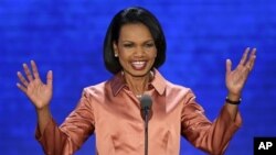 Former Secretary of State Condoleezza Rice reacts to delegates during address at Republican National Convention, Aug. 29, 2012