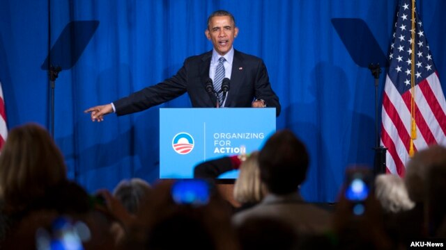 El presidente Barack Obama habla durante un evento del grupo Organizing for Action, en Washington, DC.