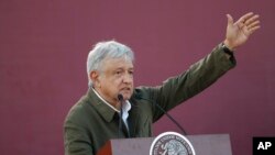 Mexican President Andres Manuel Lopez Obrador speaks during a rally in Tijuana, Mexico, June 8, 2019. 