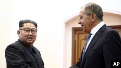 Ông Lavrov và chủ tịch Kim gặp nhau tại Bình Nhưỡng hôm 31 tháng Năm.