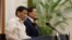 Philippine President Rodrigo Duterte (L) speaks with South Korean President Moon Jae-in during a joint press conference after their meeting at the presidential Blue House in Seoul, South Korea, June 4, 2018.