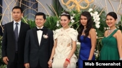 The elite guests attended the wedding of Sok Sokan, the son of the late Council of Ministers President Sok An, and Sam Ang Leakhena whose parents own Vattanac Capital, in June. (Web Screenshot)