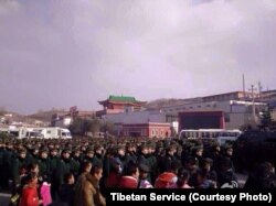Photo posted on social media site Weibo purports to show heavy Chinese military presence at Tibetan prayer festival.
