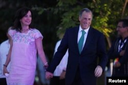 Institutional Revolutionary Party (PRI) presidential candidate Jose Antonio Meade and his wife Juana Cuevas arrive to the third and final debate in Merida, Mexico, June 12, 2018.