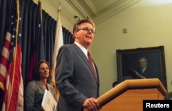 Texas Lieutenant Governor Dan Patrick speaks at a news conference on the introduction of legislation that would limit access to bathrooms and other facilities for transgender people at the Capitol in Austin, Texas, Jan. 5, 2017.