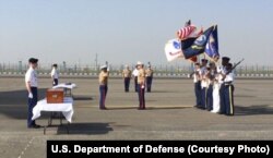 U.S. Army soldiers from the Defense POW/MIA Accounting Agency (DPAA) participate in a repatriation ceremony of possible American remains in New Delhi, India, April 13, 2016.