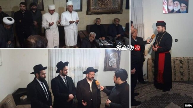 Leaders of Iran's religious minorities pay a condolence visit to the home of U.S.-assassinated top Iranian military leader Qassem Soleimani, Jan. 5, 2020. Rabbi Yehuda Gerami is pictured on the bottom left. (ISNA)