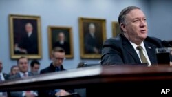 Secretary of State Mike Pompeo speaks before a House Appropriations subcommittee hearing on budget on Capitol Hill, March 27, 2019, in Washington.