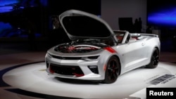 A Chevrolet Camaro SS Convertible is displayed at the North American International Auto Show in Detroit, Michigan, Jan. 12, 2016.