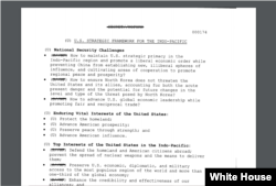 Trang đầu Khung Chiến lược của Hoa Kỳ về Ấn Độ Dương - Thái Bình Dương, công bố ngày 12-01-2021. Photo White House.