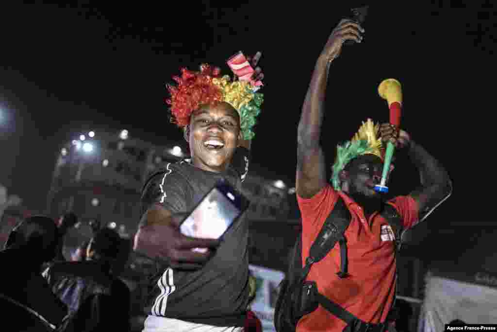 Burkina Faso supporters celebrate in Ouagadougou, Burkina Faso, Jan. 29, 2022.