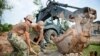 美国海军机动建筑营（“海蜂”部队）成员在柬埔寨柴桢省的一处小学修建厕所。（2017年1月9日）