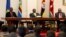 Three East African presidents, (from R) Uhuru Kenyatta of Kenya, Yoweri Museveni of Uganda and Paul Kagame of Rwanda, hold a joint news conference soon after their meeting in Entebbe, 36km (22 miles) southwest of the capital Kampala, June 25, 2013.