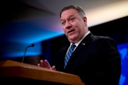 Secretary of State Mike Pompeo speaks at a news conference at the State Department,Feb. 25, 2020, in Washington.