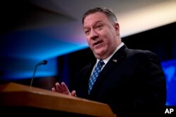 Secretary of State Mike Pompeo speaks at a news conference at the State Department,Feb. 25, 2020, in Washington.
