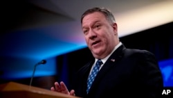 Secretary of State Mike Pompeo speaks at a news conference at the State Department, Feb. 25, 2020, in Washington.