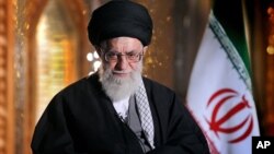 In this photo released by official website of the Iranian supreme leader's office, Iranian supreme leader Ayatollah Ali Khamenei delivers a speech for the Iranian New Year, Nowruz, in Tehran, Iran, March 20, 2013.