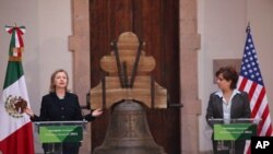 Secretary of State Hillary Rodham Clinton (l) and Mexico's Foreign Minister Patricia Espinosa take part in a joint press conference in Guanajuato, Mexico, Jan. 24, 2011