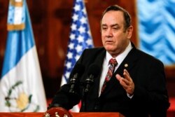 Guatemala's president, Alejandro Giammattei, speaks during February 2020 news conference in Guatemala City, March 31, 2021.