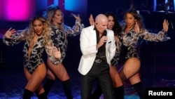 Pitbull performs at The Songwriters Hall of Fame 48th Induction and Awards Gala at the New York Marriott Marquis Hotel in Manhattan, New York, June 15, 2017. He closed the show and earned the Global Ambassador Award.