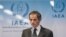 Director General of International Atomic Energy Agency, IAEA, Rafael Mariano Grossi from Argentina, addresses the media during a news conference behind plexiglass shields regarding the agency's monitoring of Irans's nuclear energy program at the…