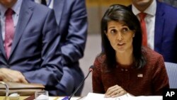 L'ambassadrice américaine à l'ONU, Nikki Haley, lors de l'Assemblée générale des Nations unies à Washington, 21 septembre 2017.