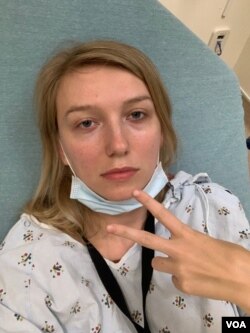 Khrystyna Shevchenko was injured covering looting in Santa Monica, California, on May 31, 2020. (VOA/Khrystyna Shevchenko)
