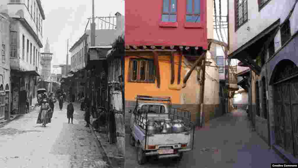 Damascus street scenes (L) American Colony (Jerusalem) Photo, ca. 1920-1933, Library of Congress (R) CC/Tigr.