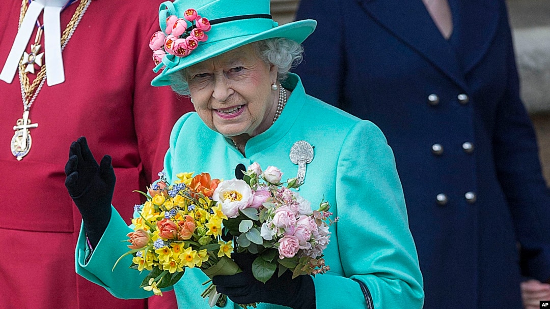 Queen Elizabeth II at an Easter Service at Windsor Castle, April 16, 2017. The queen turns 91, April 21, 2017.