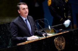 Brazil's President Jair Bolsonaro addresses the 74th session of the United Nations General Assembly at U.N. headquarters in New York City, New York, Sept. 24, 2019.