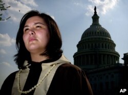 FILE - Tara Sweeney, Inupiat from Anchorage, Alaska, is pictured April 17, 2002, in Washington, where she was then lobbying Congress in support of oil drilling in an Arctic refuge.