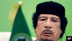 Libyan leader Moammar Gadhafi talks during the first session of the 3rd Africa-EU Summit in Tripoli, Libya, Monday, Nov. 29, 2010. 80 African and European Heads of State and Government and some 50 observers from third countries met in Tripoli to discuss c