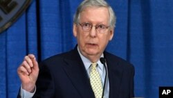 Senate Majority Leader Mitch McConnell of Kentucky speaks during the Kentucky Farm Bureau Country Ham Breakfast in Louisville, Ky., Aug. 24, 2017.