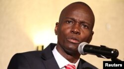 Haitian businessman Jovenel Moise addresses the audience after being declared winner of the November 2016 presidential elections, in Port-au-Prince, Jan. 3, 2017. 