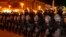 Police stand guard during demonstration in support of EU integration at Independence Square, Kyiv, Nov. 30, 2013.