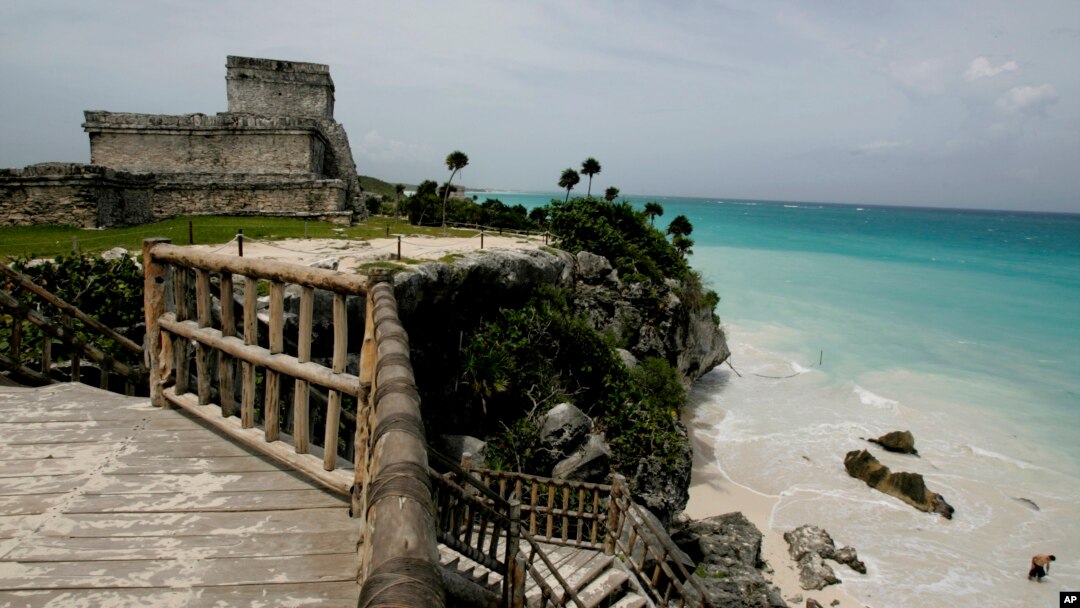 FILE - A view of ancient ruins along the Caribbean Sea in Tulum, Mexico, Aug. 20, 2007. 