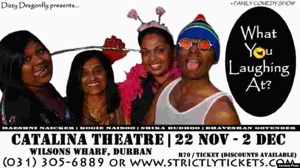 Govender, far right, as he appears on a poster advertising a recent comedy show in South Africa (Courtesy D. Govender)