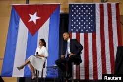 U.S. President Barack Obama attends a meeting with entrepreneurs as part of his three-day visit to Cuba, in Havana, March 21, 2016.