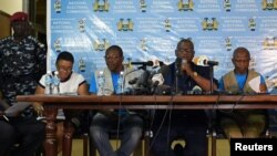 Chairman of Sierra Leone's National Electoral Commission, Mohamed Nfa'ali Conteh, announces the results of the first round of Sierra Leone presidential election in Freetown, Sierra Leone, March 13, 2018. 