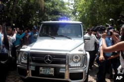 Nicaragua's President Daniel Ortega with Vice-President Rosario Murillo arrival to first round of dialogue after a series of violent protests against his government in Managua, Nicaragua, May 16, 2018.