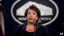 FILE - Attorney General Loretta Lynch speaks at a news conference.